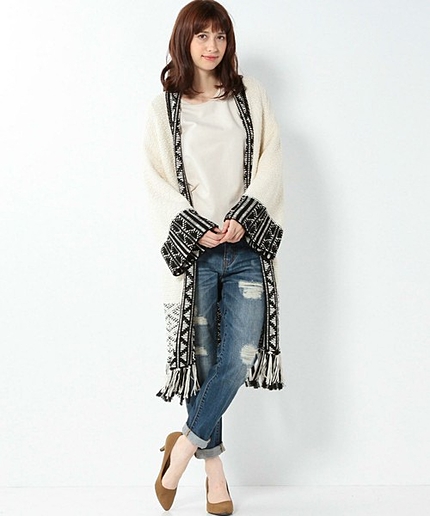 【予約】ネイティブジャカードロングカーディガン/AEBC NATIVE JQ LONG CGN