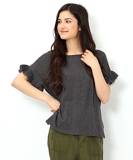 トップ袖フリル前後カーディガン