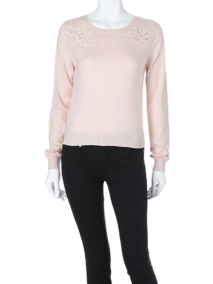 【DUO】 フラワーモチーフ レース貼付けニット