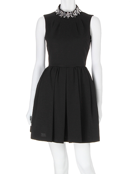 【DUO】 カットジャガードビジュー付ワンピース