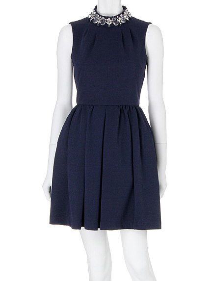 【DUO】 カットジャガードビジュー付ワンピース