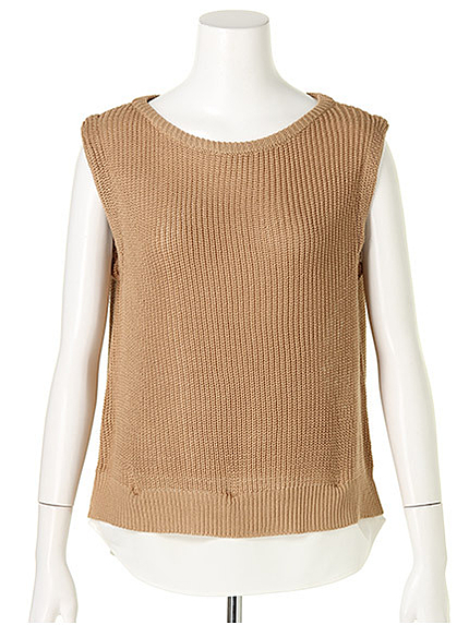 裾レイヤードノースリニットトップス