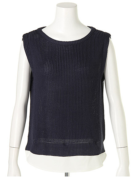 裾レイヤードノースリニットトップス