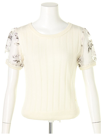 袖オーガンジー半袖ニット