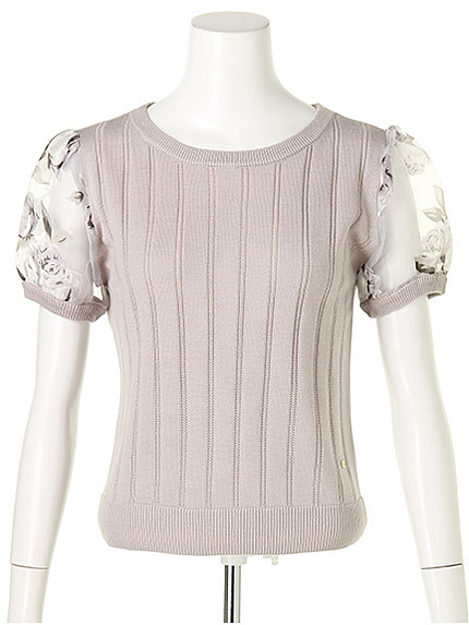 袖オーガンジー半袖ニット