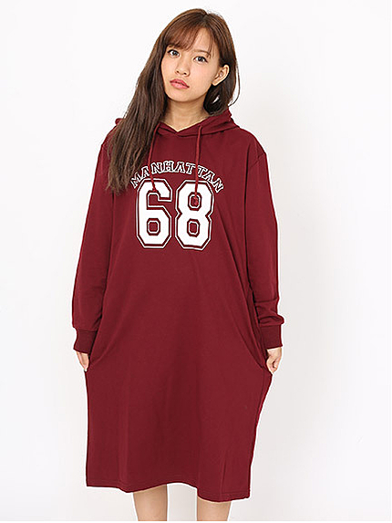 ナンバープリント裏毛パーカーワンピース