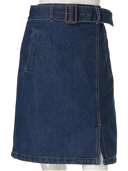 ベルト付きデニムタイトスカート