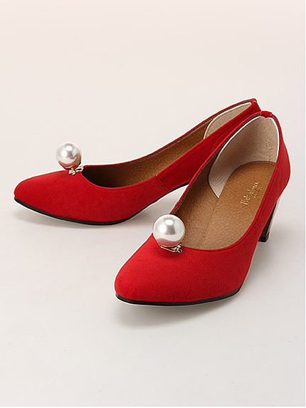 パール風ビーズ付きパンプス