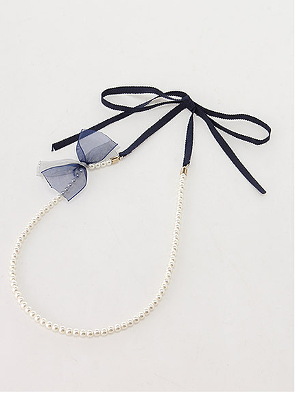 リボン×パール風ビーズネックレス