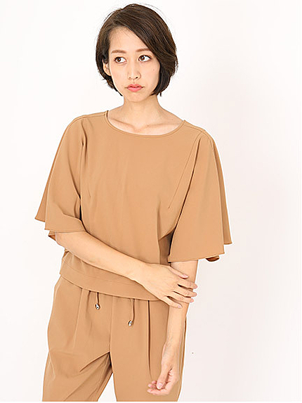 ワイドスリーブバックVブラウス