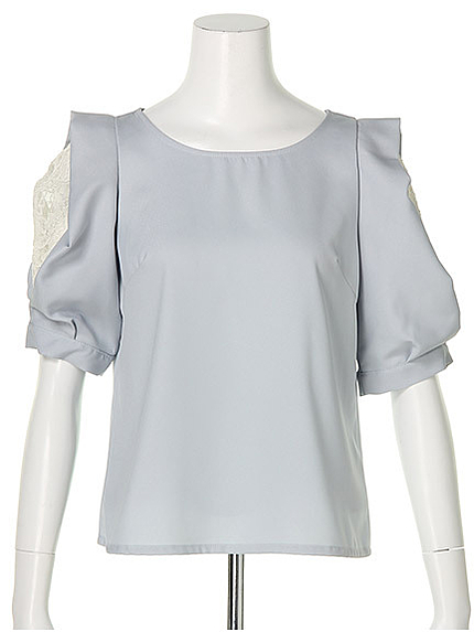 パフスリーブレース切替ブラウス