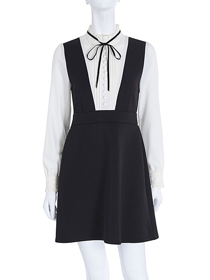 スタンドカラーレイヤード風ワンピース