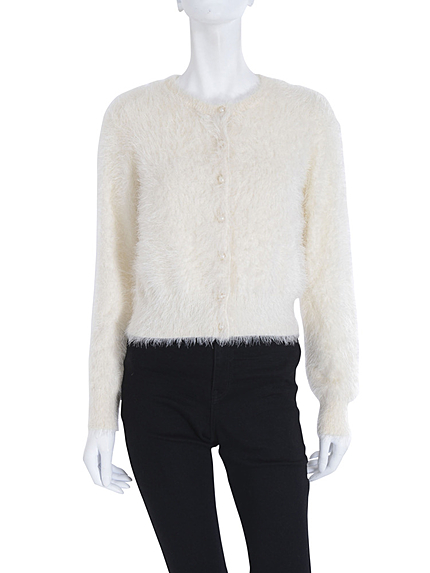 フェイクパールボタンニットカーデ