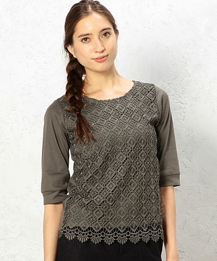 CF マエフラワーLACE 5SL プルオーバー カットソー