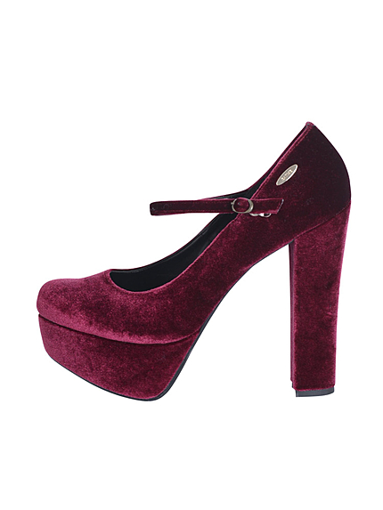 ベロアプラットフォームストラップパンプス
