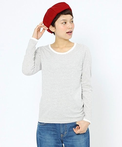 【初秋の新作】ラフィコットンボーダー長袖プルオーバー