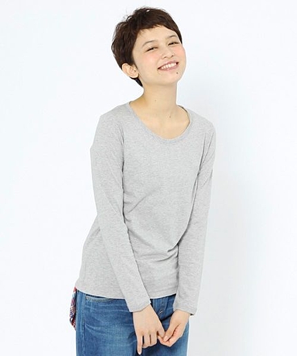 【初秋の新作】ラフィコットン無地長袖プルオーバー