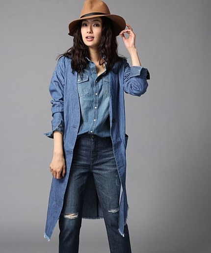 ノーカラーフリンジデニムコート