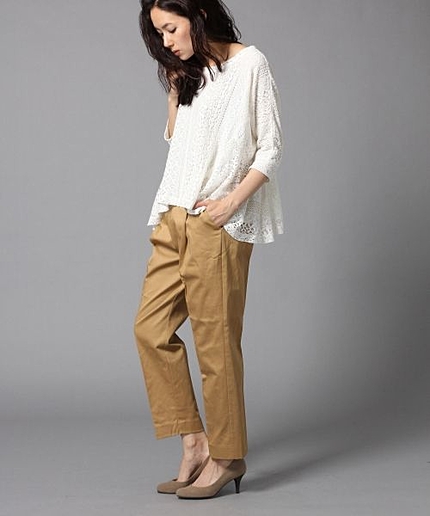 コットンツイルタックワイドパンツ