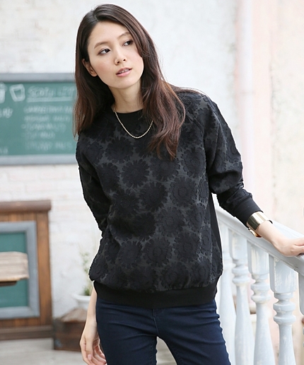 カットジャガードレースプルオーバー長袖