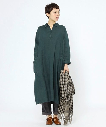 40リネン襟付きスキッパーワンピース