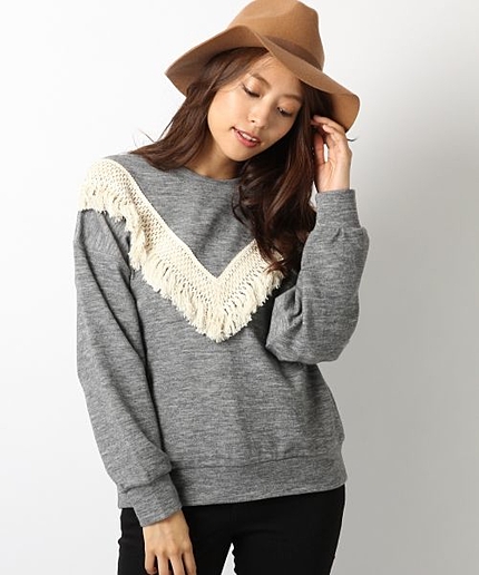 フリンジウラケトップス長袖