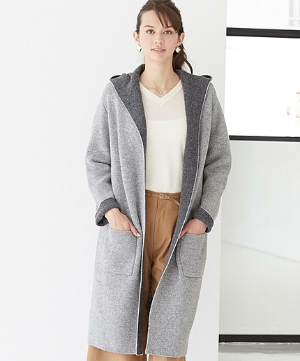 KF W/NY Wフェイス LONG HOODカーディガン