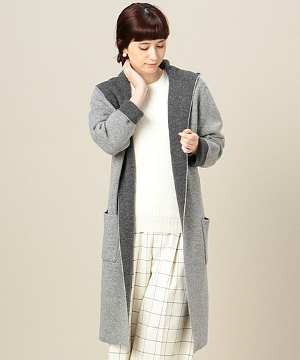 KF W/NY Wフェイス LONG HOODカーディガン