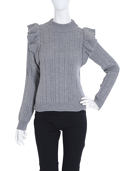 【W】肩フリルハイネックトップス