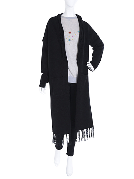 フリンジプレーンロングカーデ