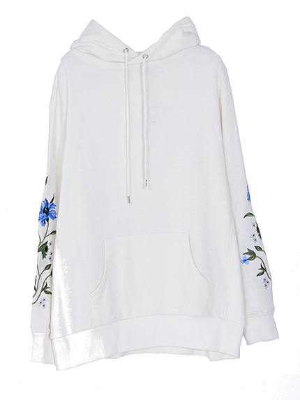 袖フラワー刺繍パーカー