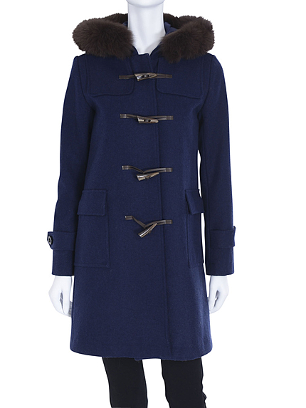 【DUO】 ファー付ロングダッフルコート（ネイビー）