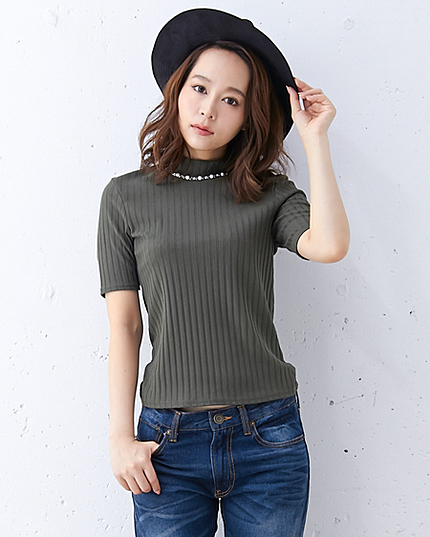 【non-no10月号新木優子さん着用】ワイドリブH/N装飾付/半袖Tシャツ