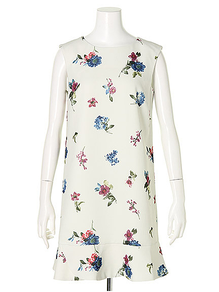 カラーフラワー裾フリルワンピース