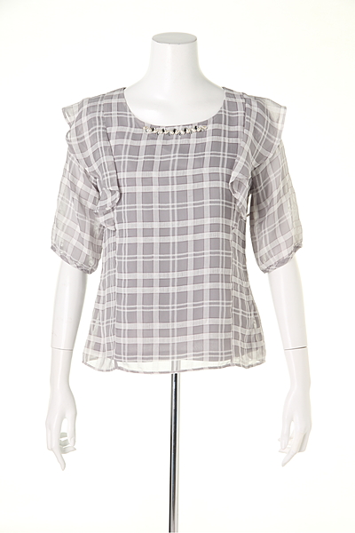 シャドーチェックフリルブラウス