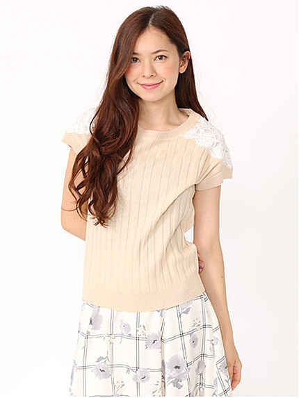 レースショルダーニットトップス