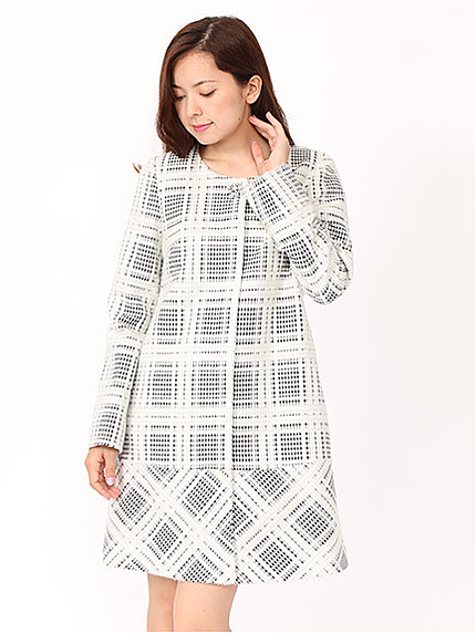 フロッキーチェックノーカラーコート