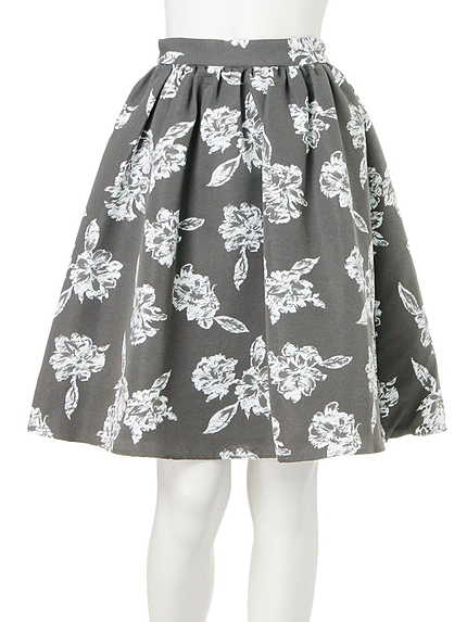 【W】2トーンフラワーフレアースカート