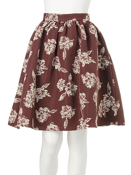 【W】2トーンフラワーフレアースカート