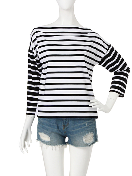 【W】ボトルネックボーダートップス