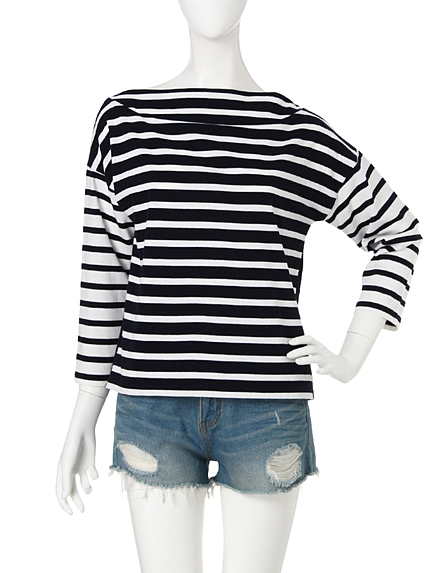 【W】ボトルネックボーダートップス