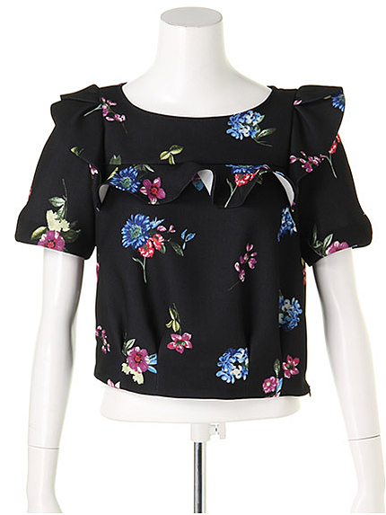 カラーフラワークロップドブラウス