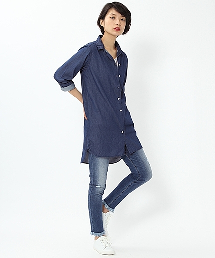 ブロークンデニムシャツワンピース