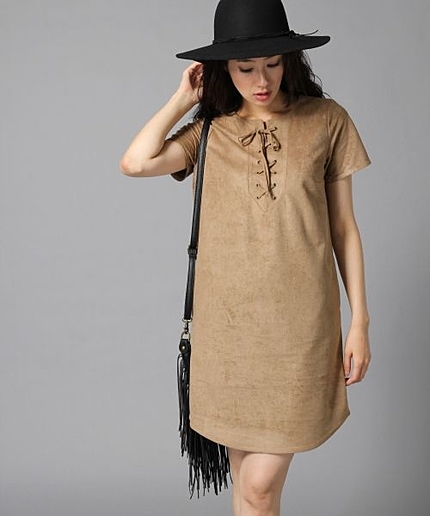 フェイクスエードレースアップワンピース