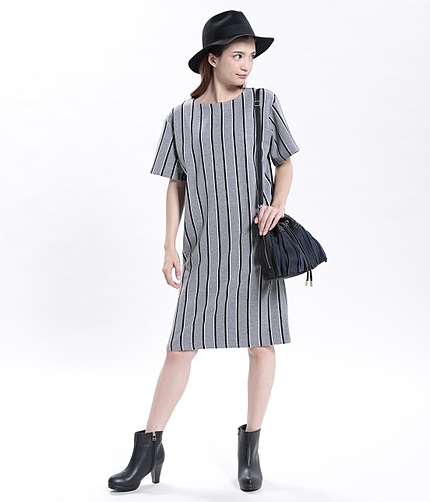 【mina10月号掲載】 ストライプジャガードワンピース