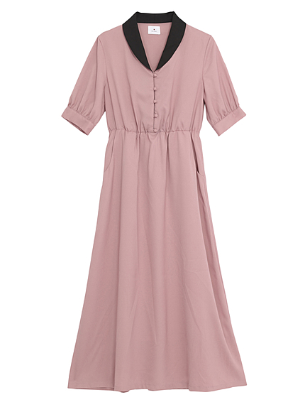 配色ジョーゼットシャツワンピース