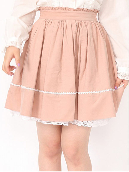 レース切替コーデュロイギャザースカート