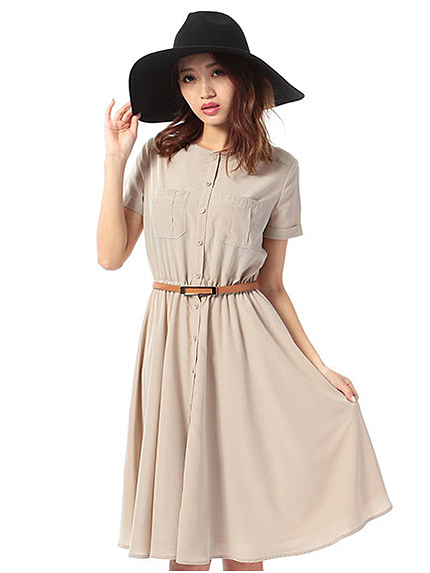 ノーカラーシャツワンピ