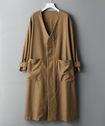 【LADIES】ノーカラーガウンコート