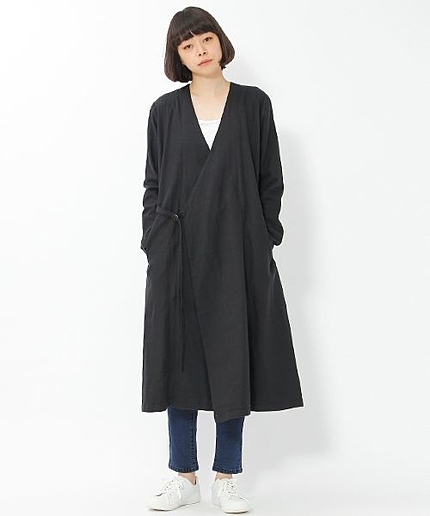 綿麻先染めVラップワンピース